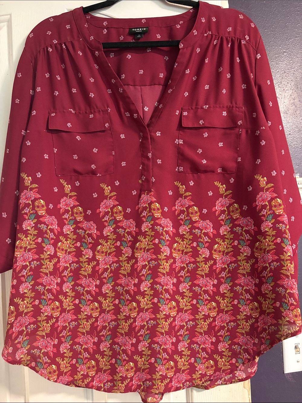Torrid Harper Berry Floral Border Henley Blouse
